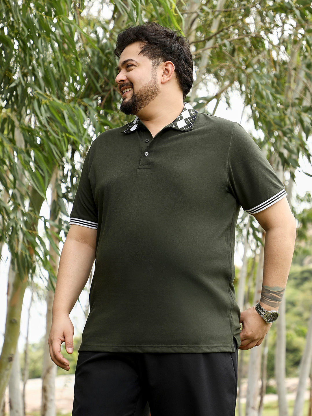 Block Argyle-Knit Polo T-Shirt