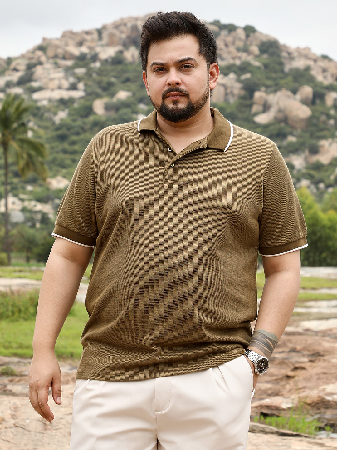 Solid Ribbed Polo T-Shirt