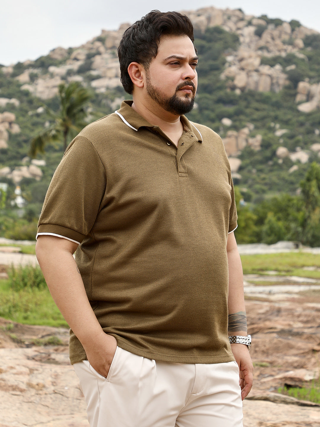 Solid Ribbed Polo T-Shirt