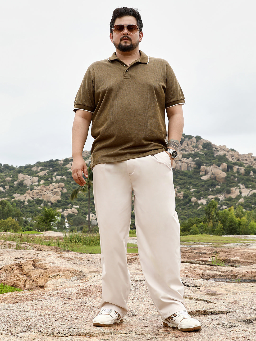 Solid Ribbed Polo T-Shirt