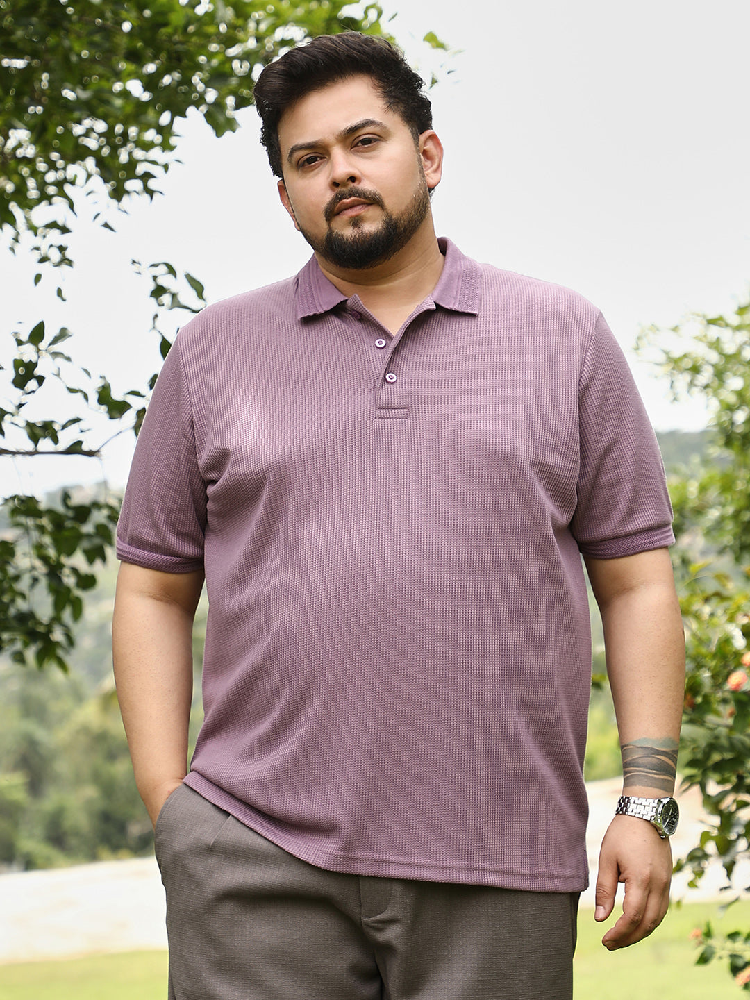 Block Textured-Knit Polo T-Shirt