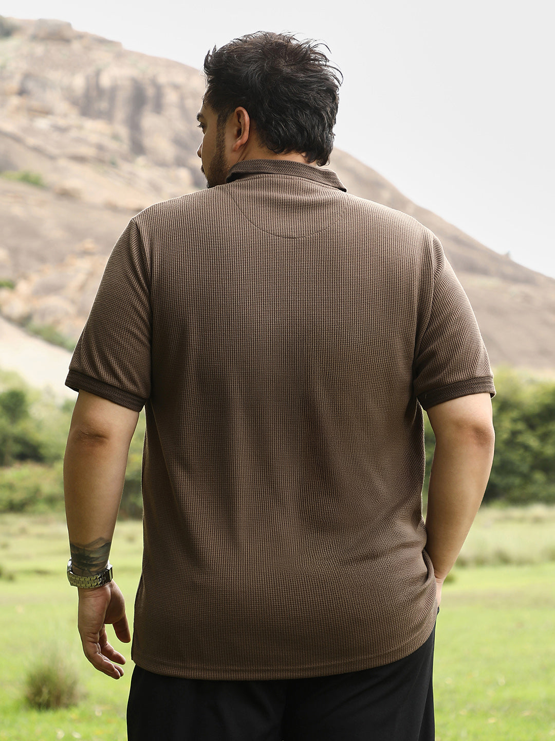 Textured-Knit Polo T-Shirt