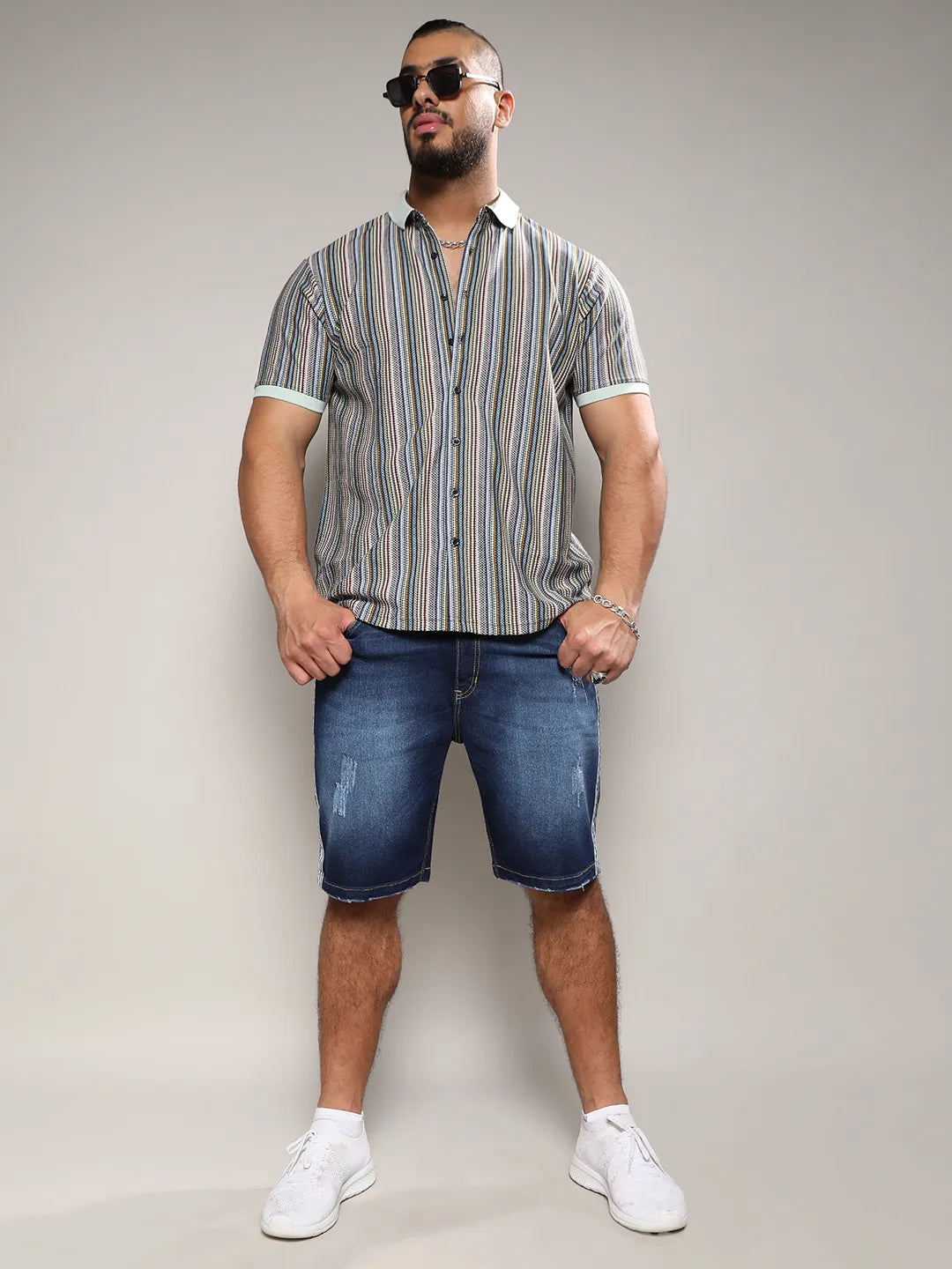 Sage Green Contrast Knitted Shirt