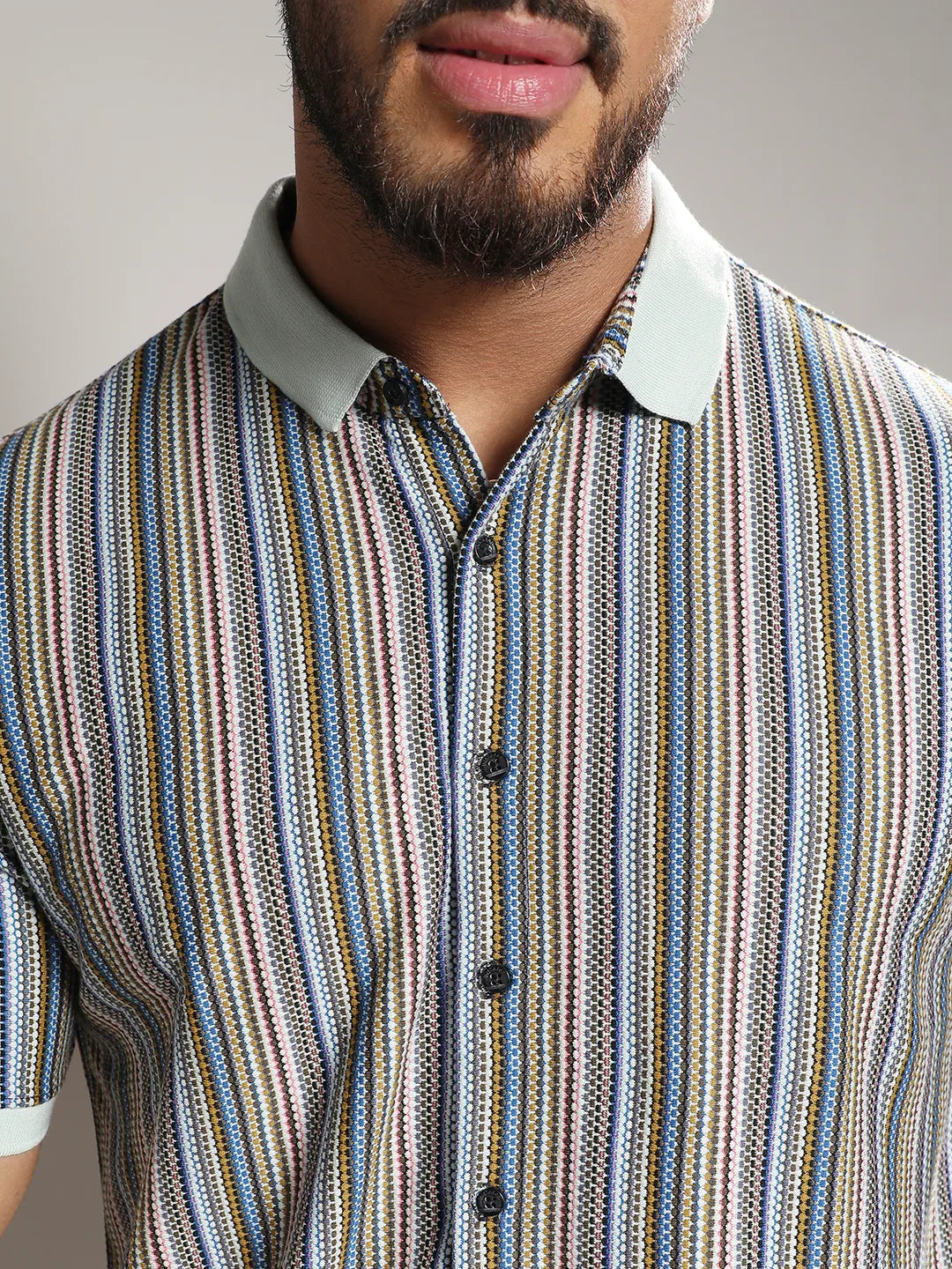 Sage Green Contrast Knitted Shirt