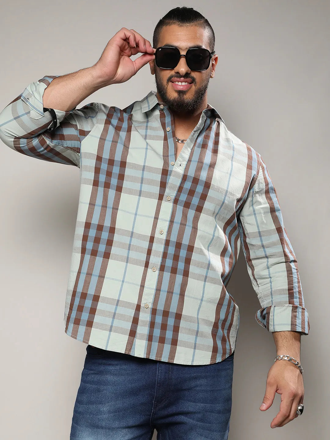 Sage Green Tartan Plaid Shirt
