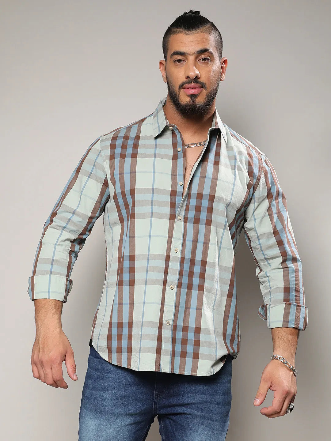 Sage Green Tartan Plaid Shirt