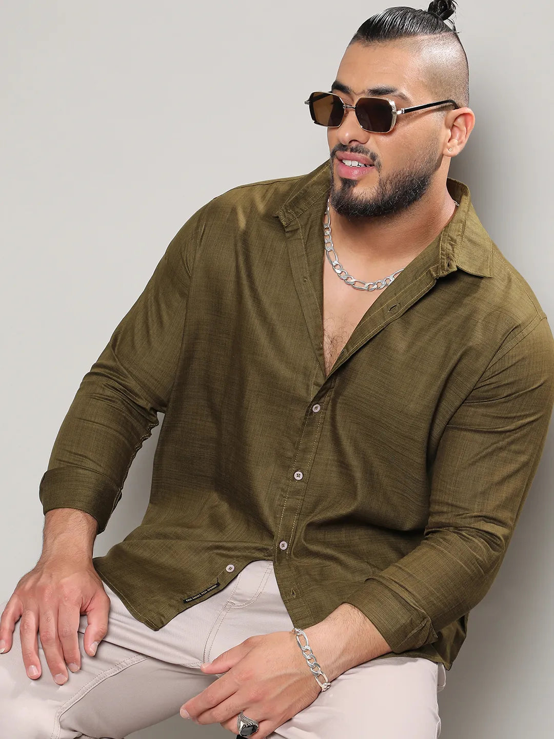 Plus size olive green shirt online