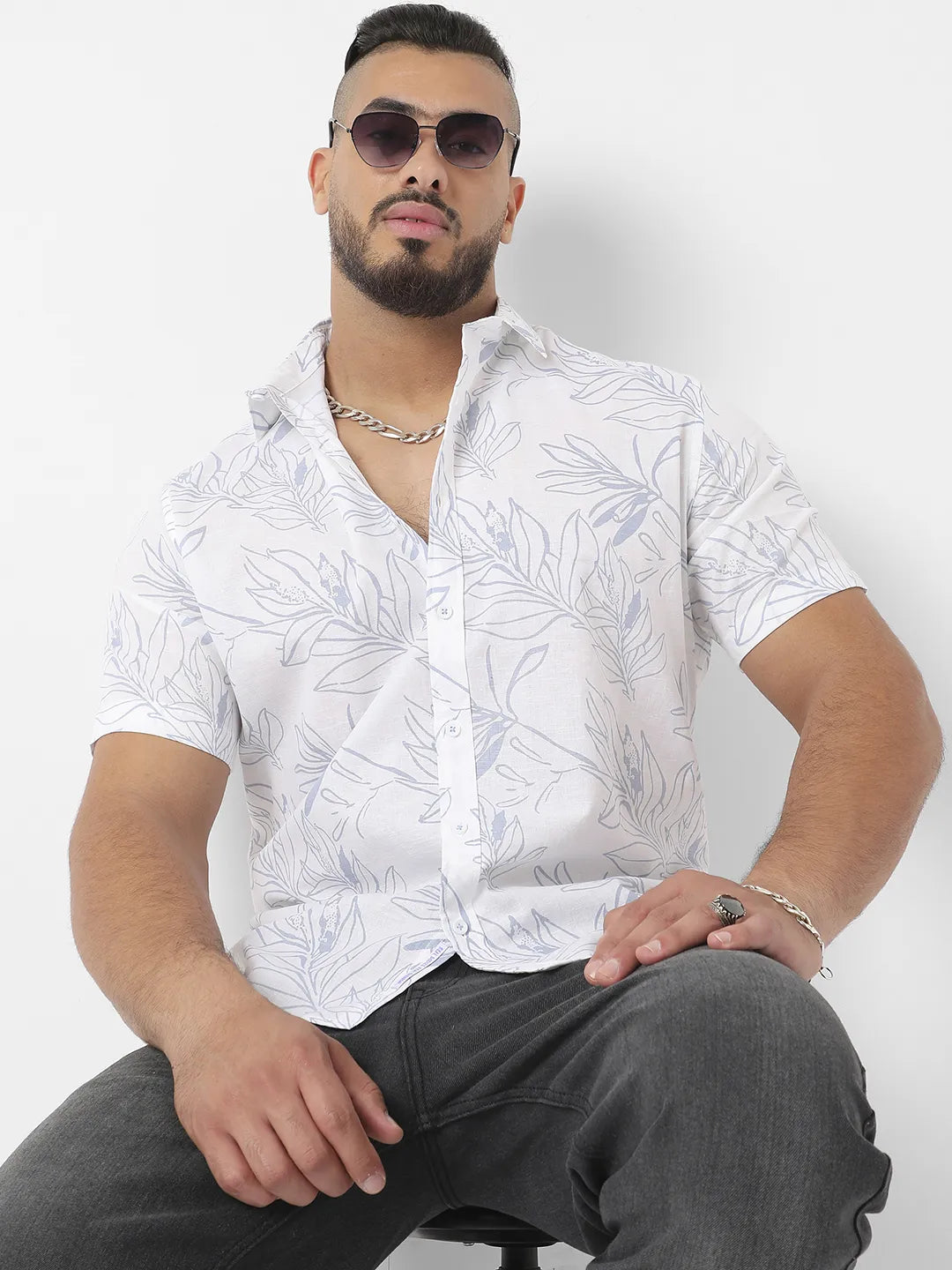 White Printed Casual Shirt