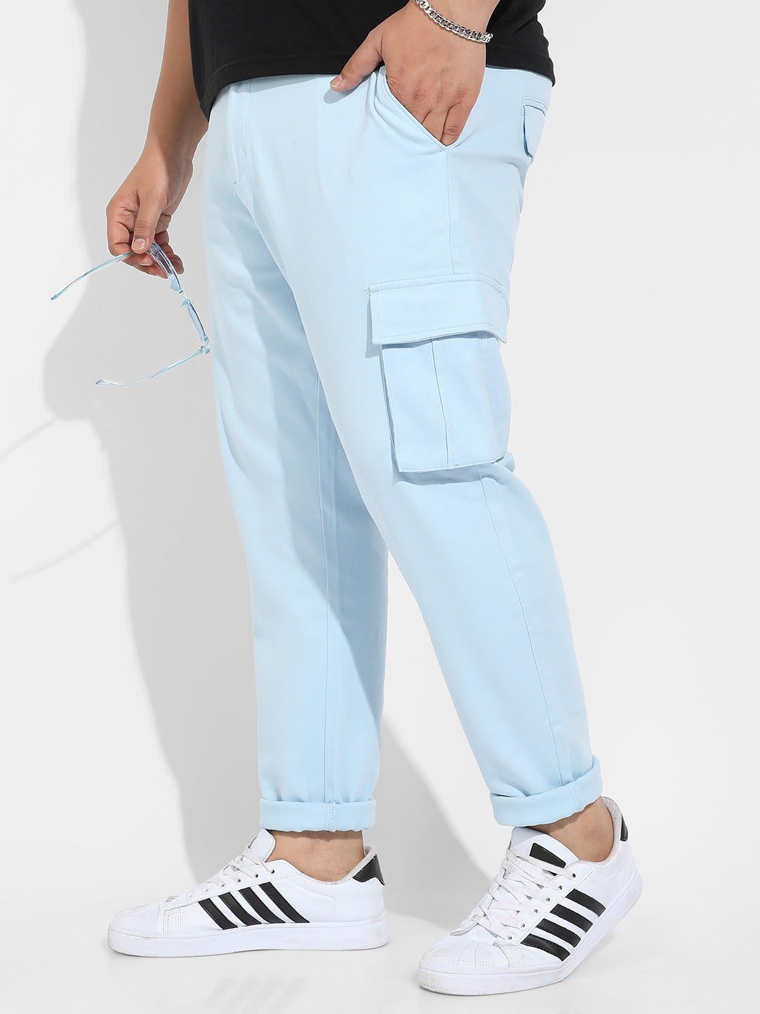 Plus Size Light Blue Cargo Trousers Sizes (38-44) Instafab Plus