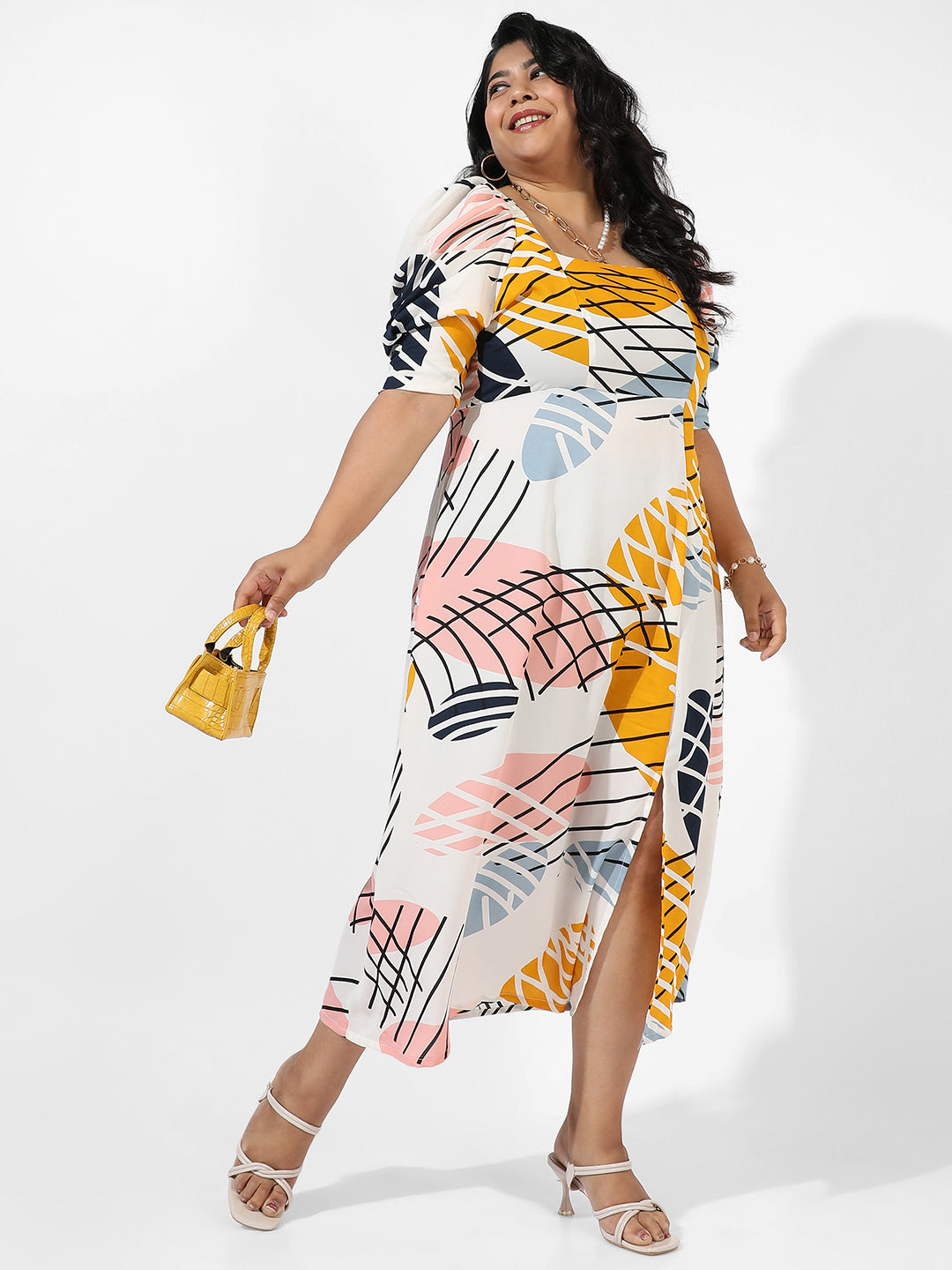 White Botanical Print Dress