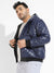Blue Quilted Puffer Jacket With Zip-Closure