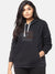 WOMEN CASUAL BLACK HOODIE WITH PRINT