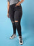 WOMEN STYLISH TORN CASUAL BLACK JEANS