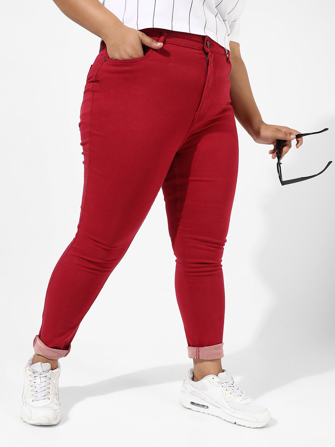 Plus size red jeans shop