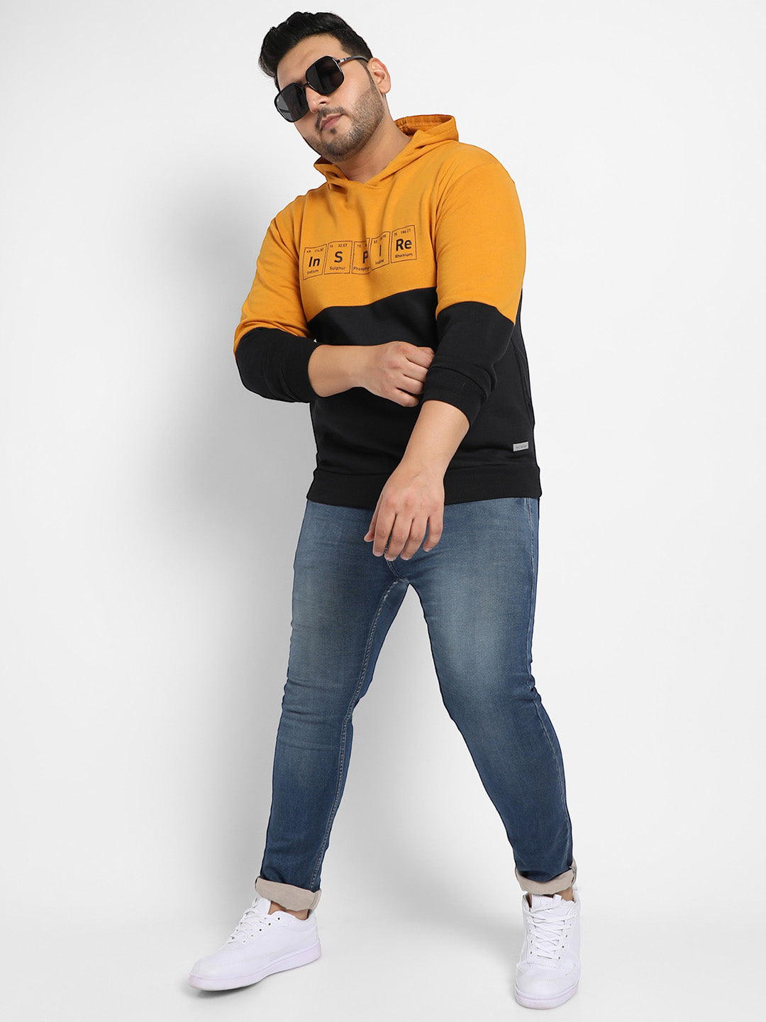 Black & Mustard Yellow Inspire Hoodie With Kangaroo Pocket