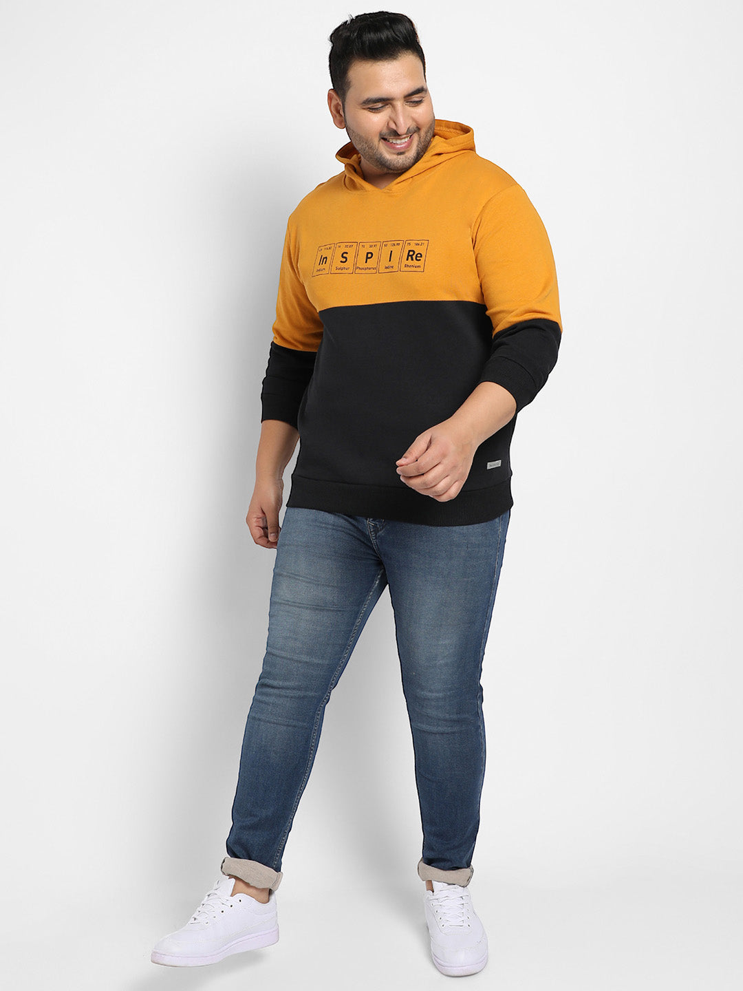 Black & Mustard Yellow Inspire Hoodie With Kangaroo Pocket