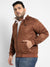 Plus Size Men's Brown Zip-Front Jacket With Fleece Detail