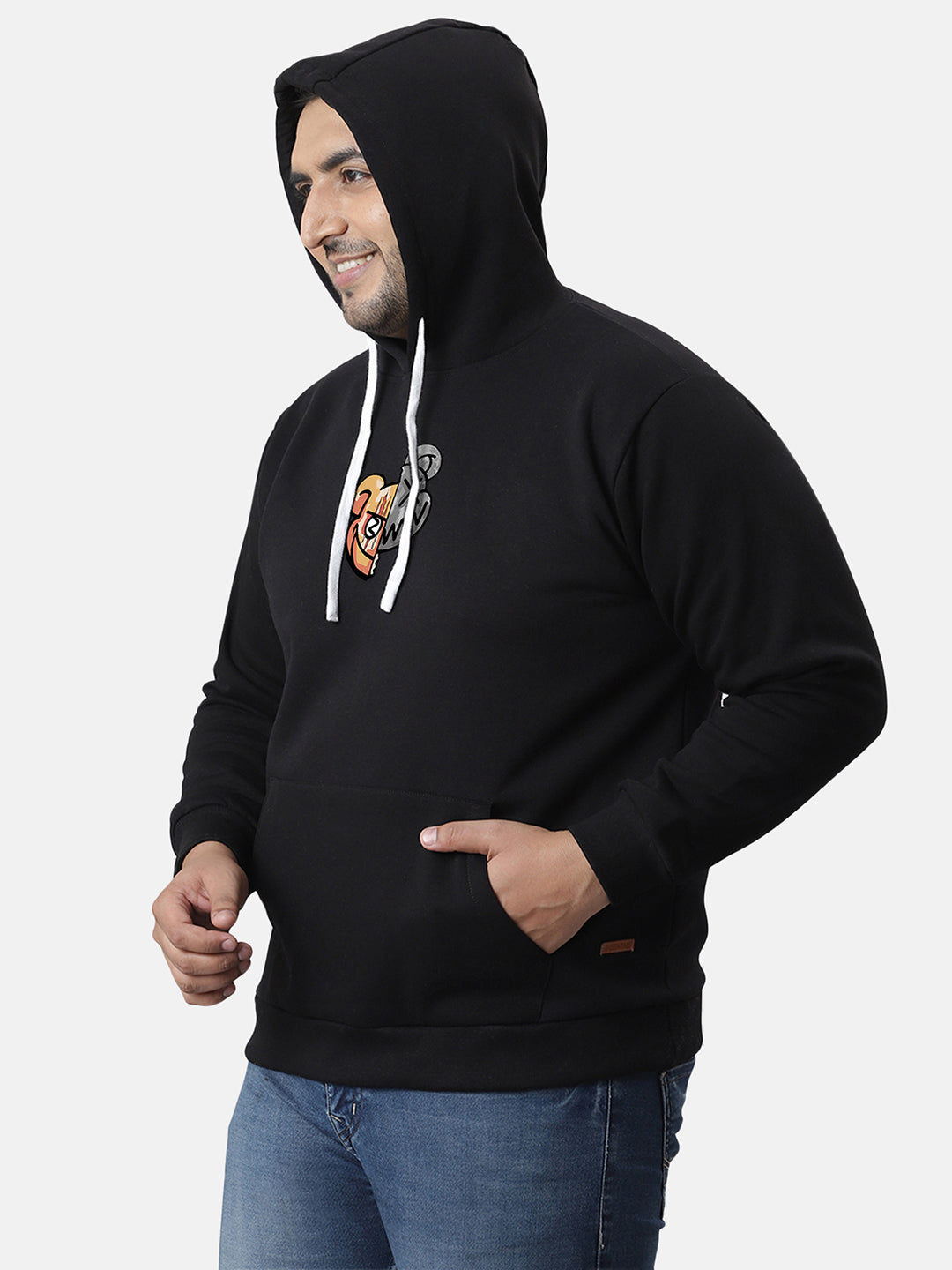 Jet Black Contrast Face Hoodie