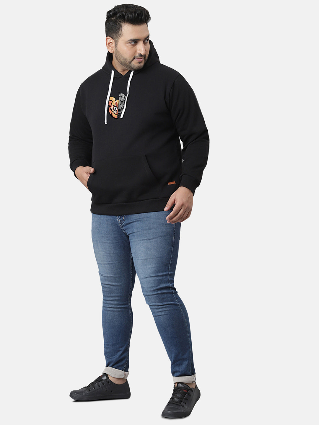 Jet Black Contrast Face Hoodie