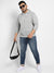 Plus Size Men's Light Grey Pullover Hoodie With Contrast Drawstring