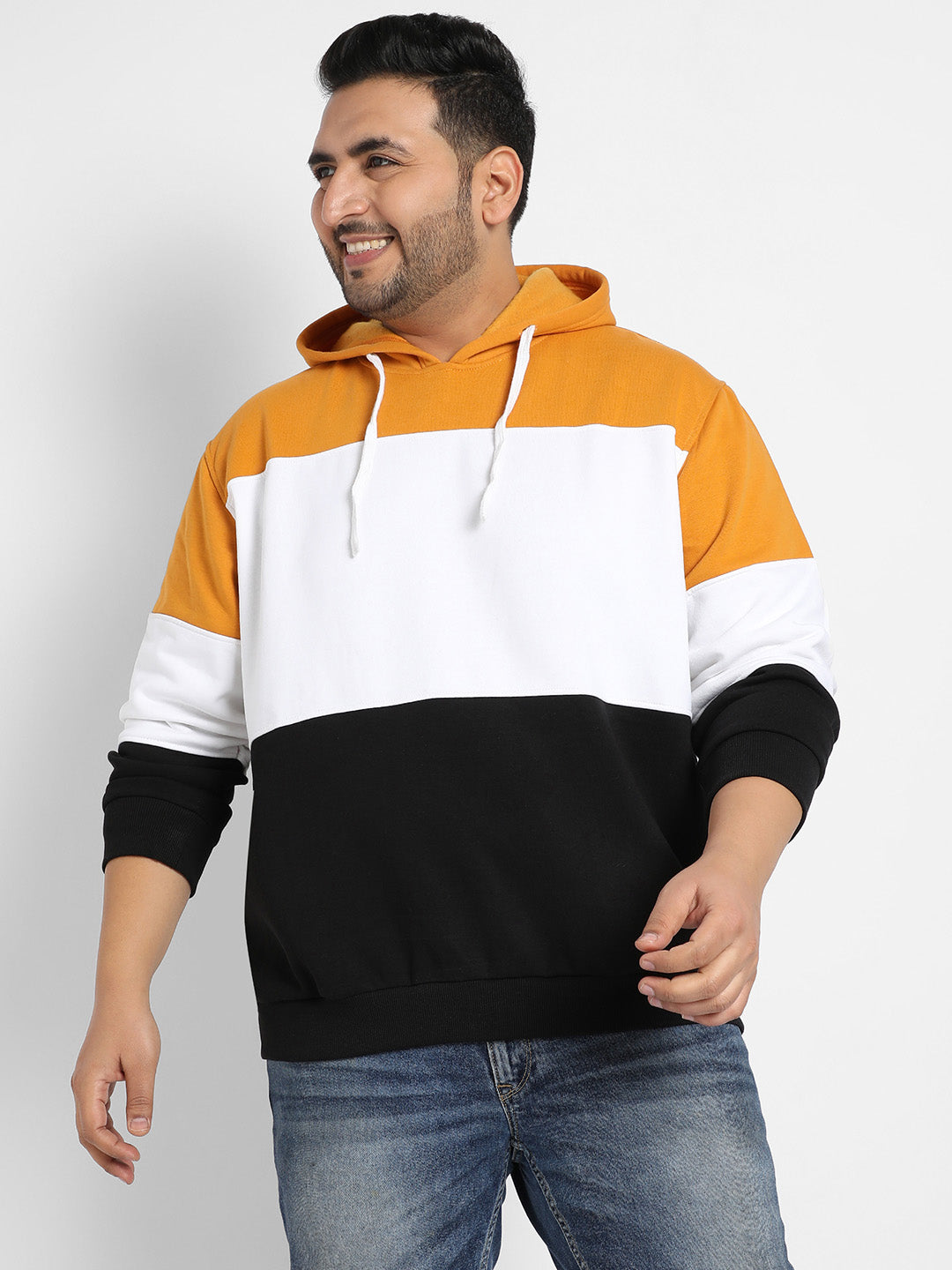Multicolour Contrast Panel Hoodie With Ribbed Hem