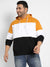 Plus Size Men's Multicolour Contrast Panel Hoodie With Ribbed Hem
