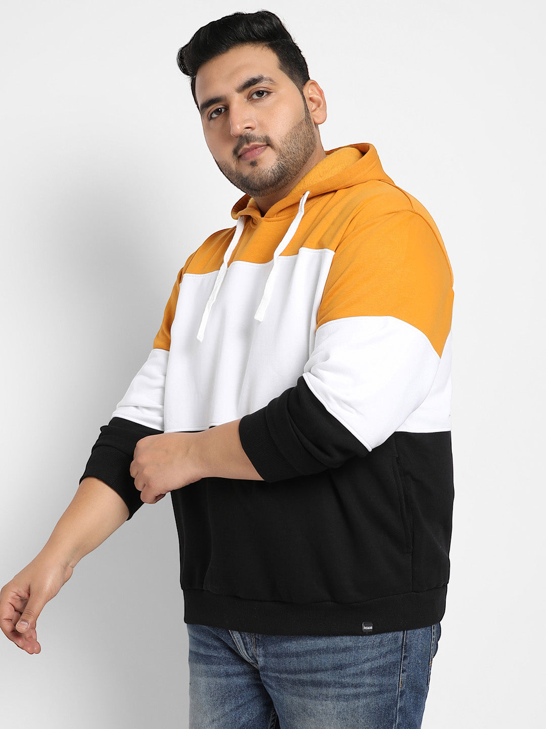 Multicolour Contrast Panel Hoodie With Ribbed Hem