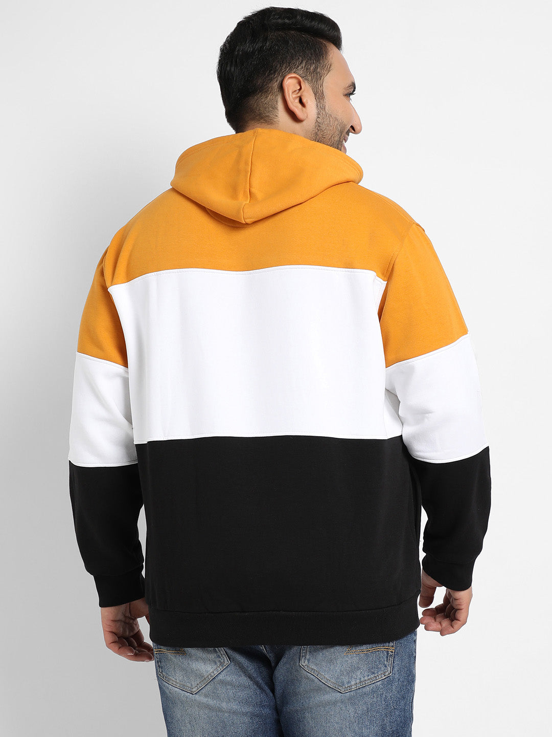 Multicolour Contrast Panel Hoodie With Ribbed Hem