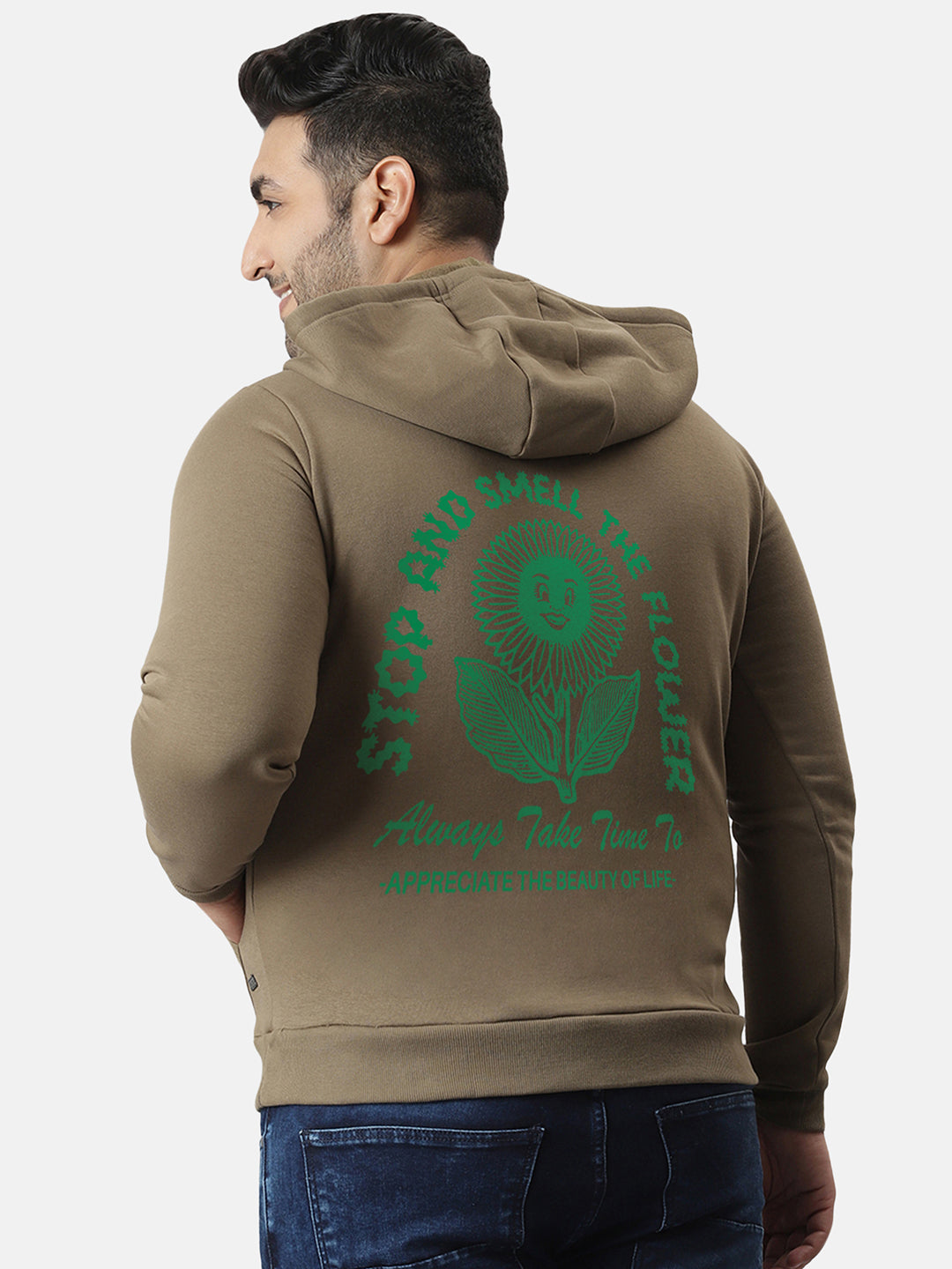 Olive Green Smell The Flower Hoodie