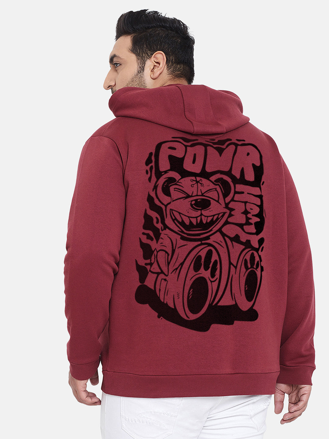 Plus Size Men's Wine Red Contrast Power Hoodie (3XL 6XL