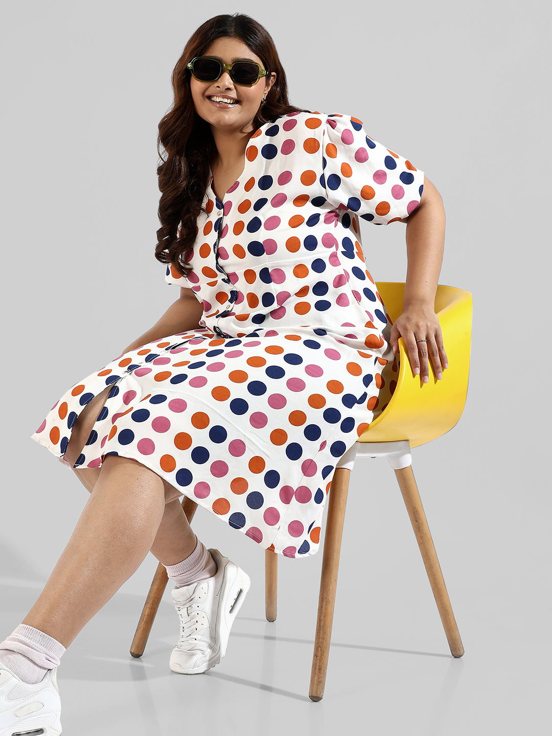 Polka Dot'S Design, Button Stylish Casual Dresses