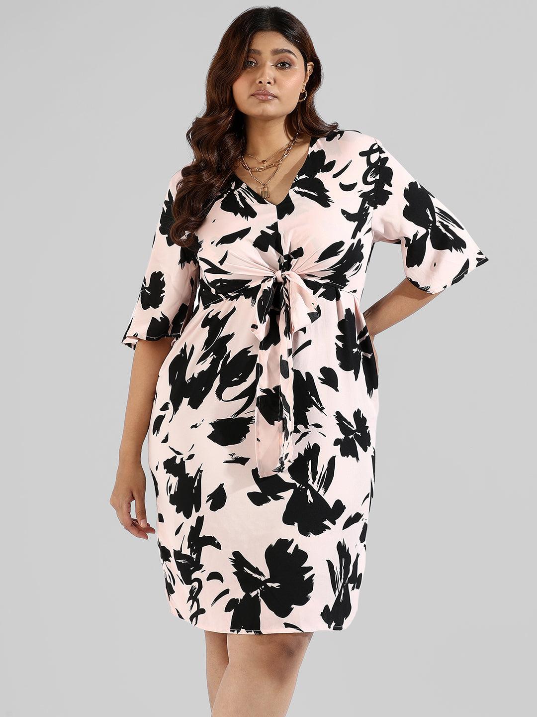 Floral Design, Drawstring Stylish Casual Dress