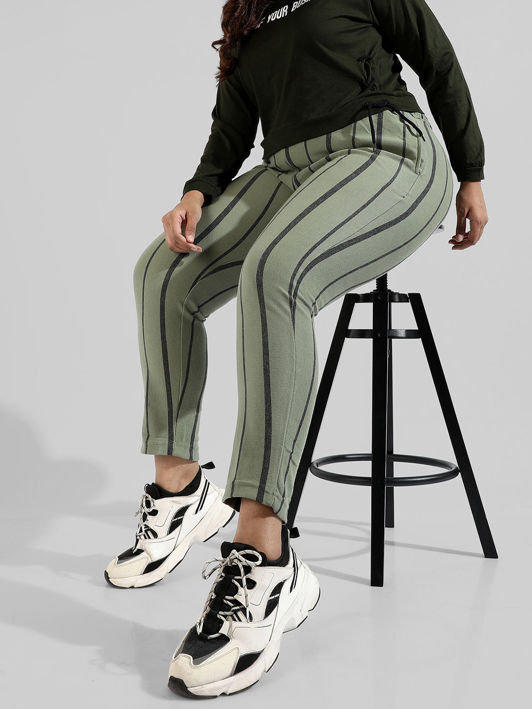 Plus Size Striped Stylish Active Evening Trackapnt (3XL 6XL