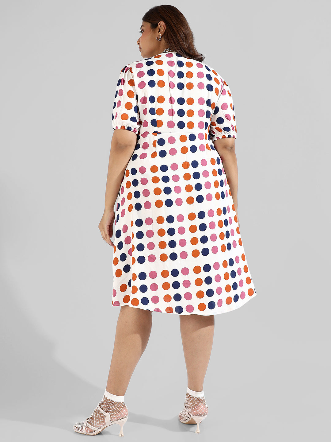 Plus Size Polka Dot's Design, Button Stylish Casual Dresses (3XL