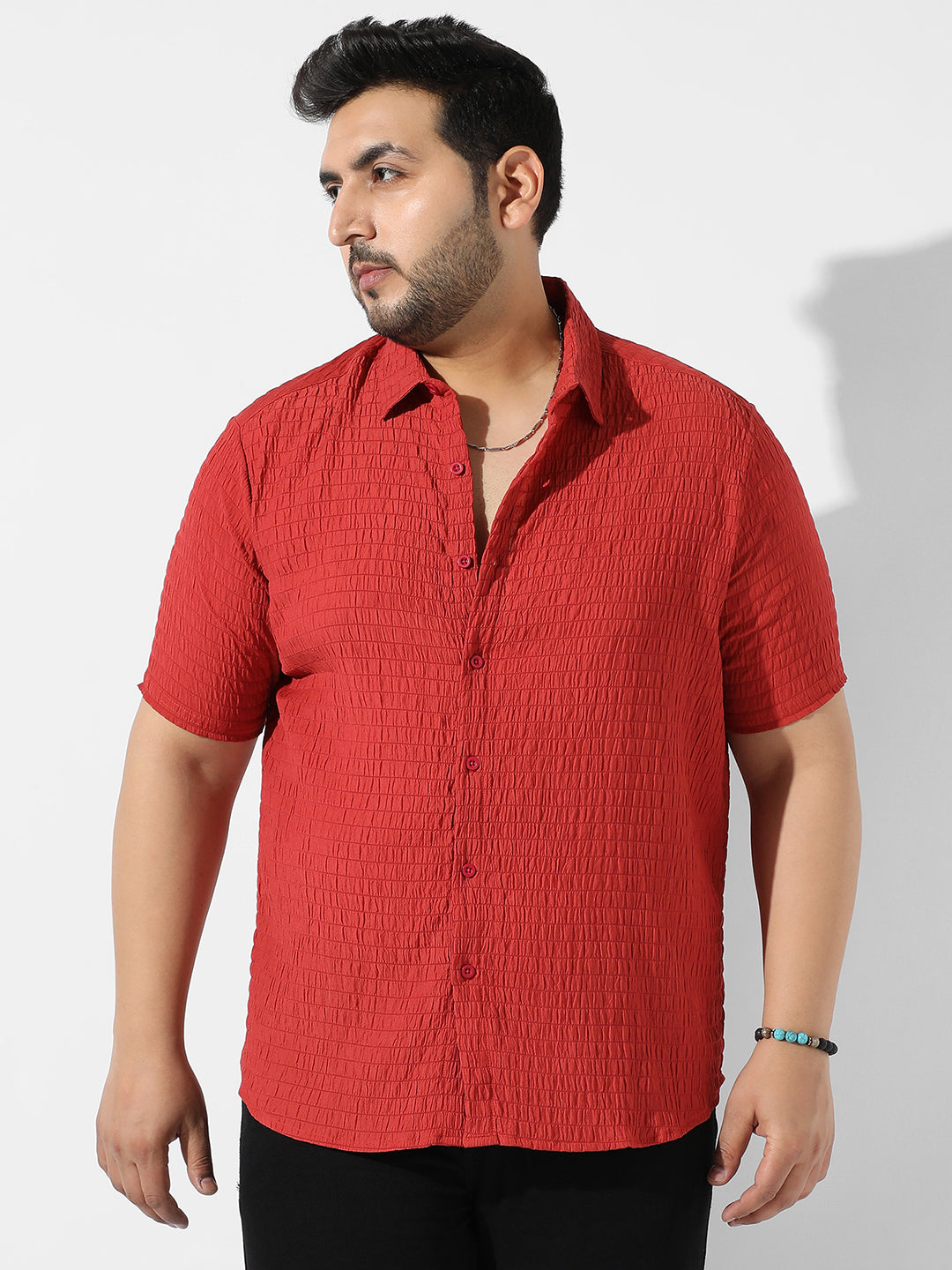 Red Textured Casual Shirt