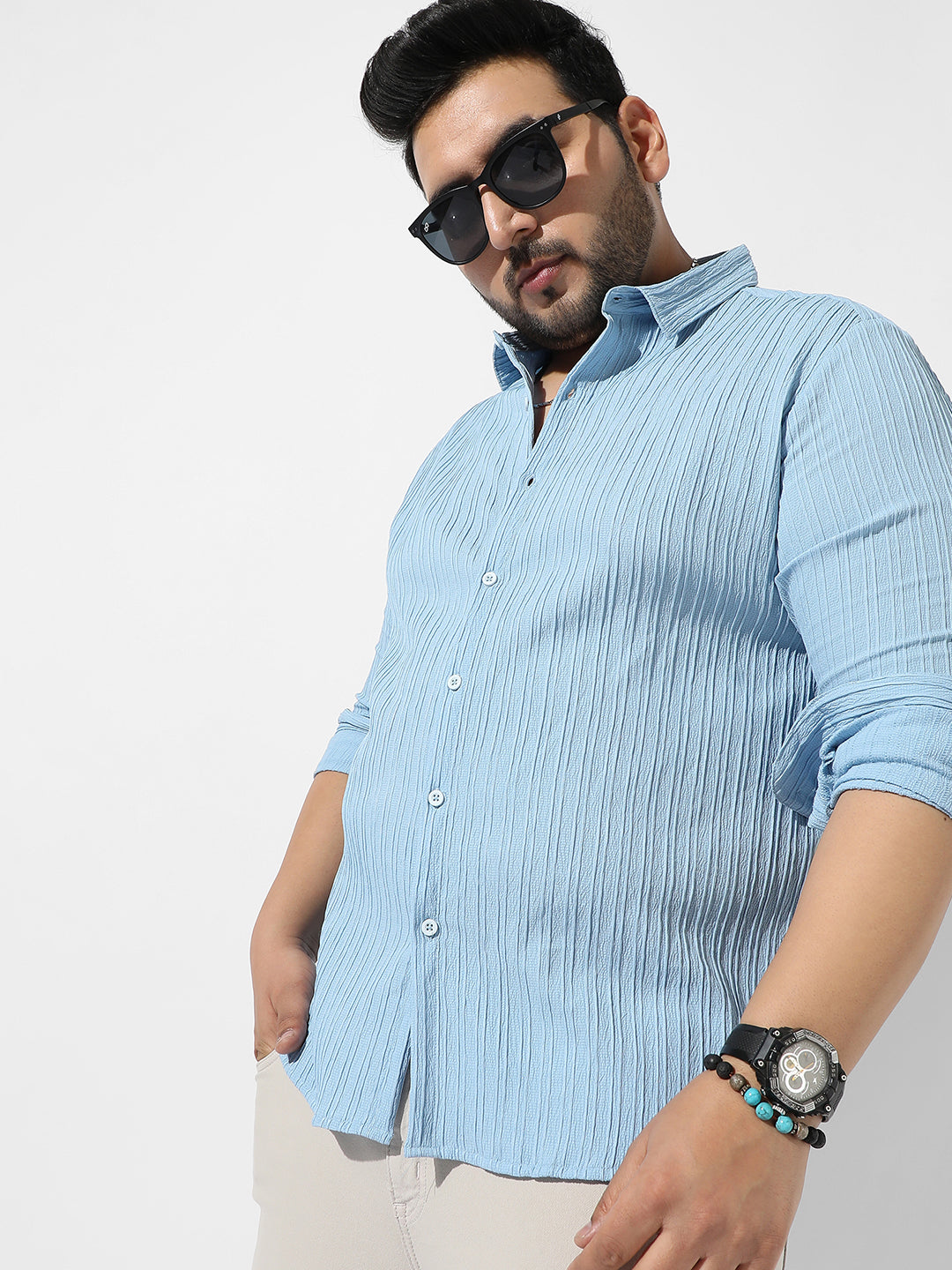 Light Blue Textured Casual Shirt