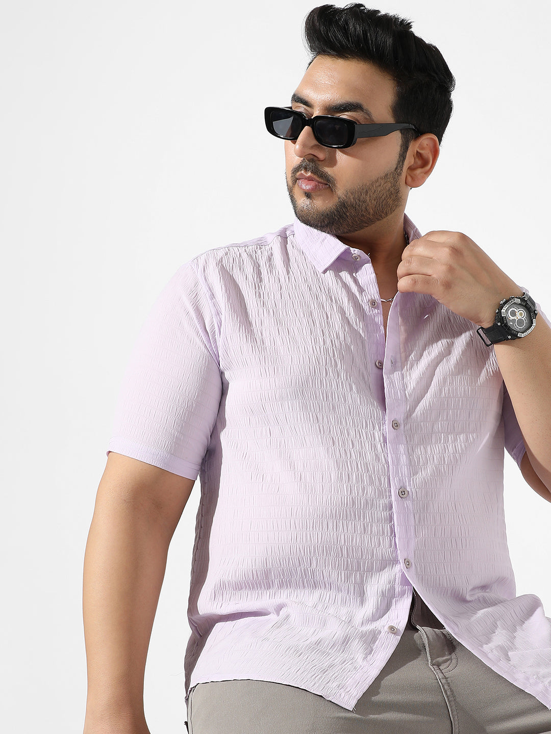 Lavender Textured Casual Shirt