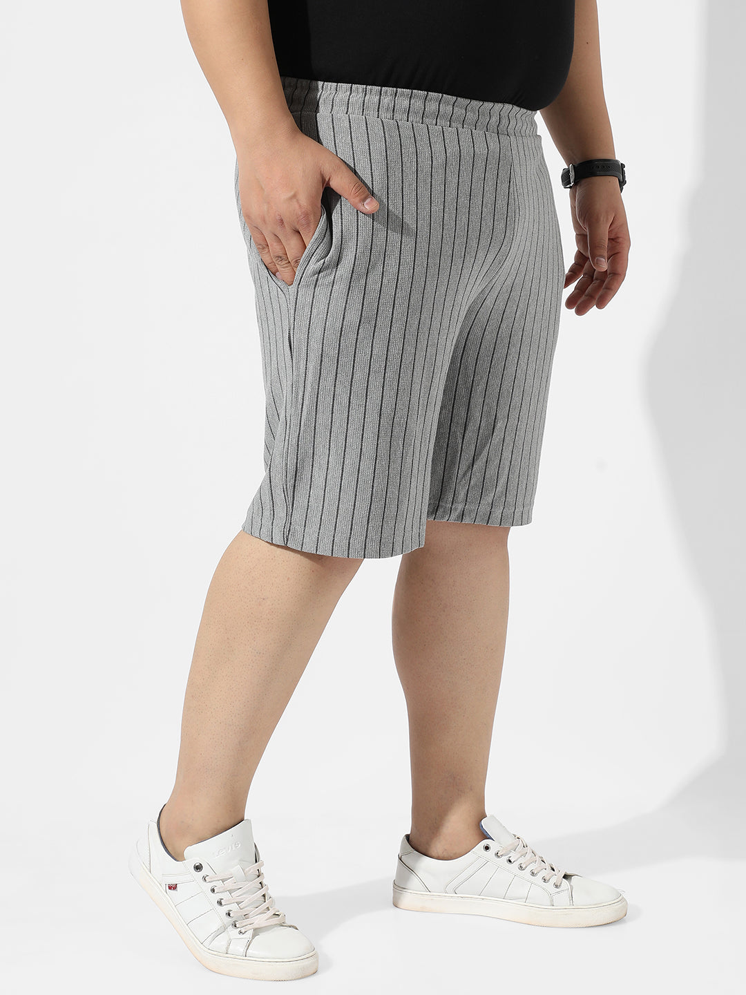 Grey Pinstriped Casual Shorts