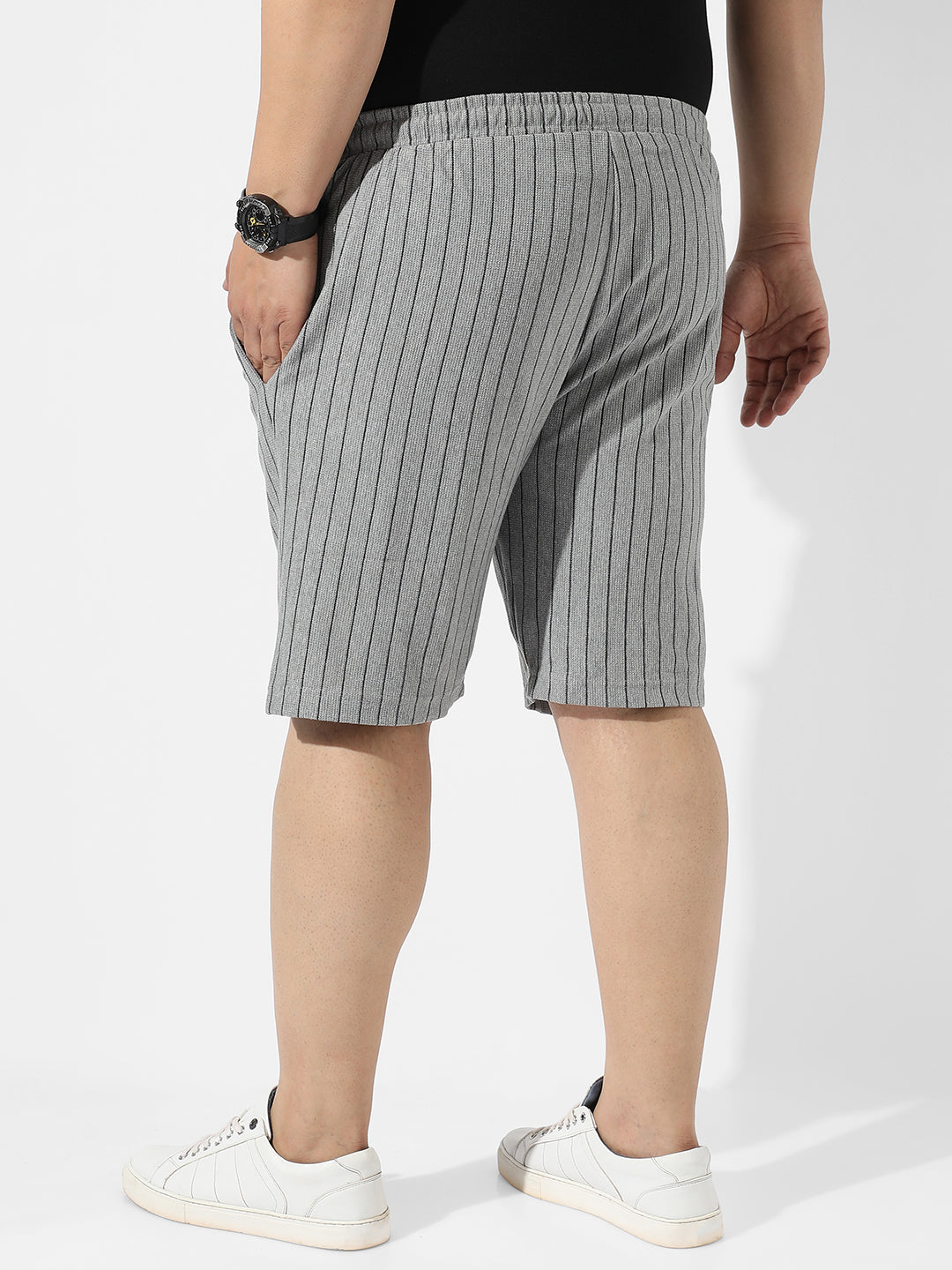 Grey Pinstriped Casual Shorts