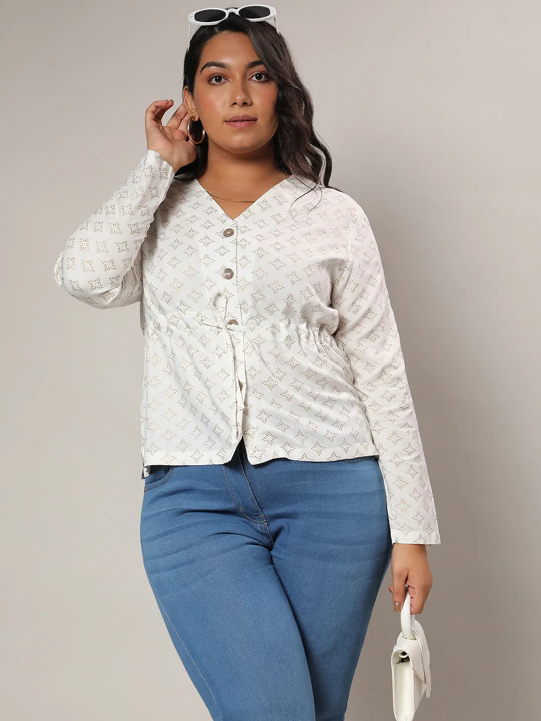 Ivory White Geometric Printed Top