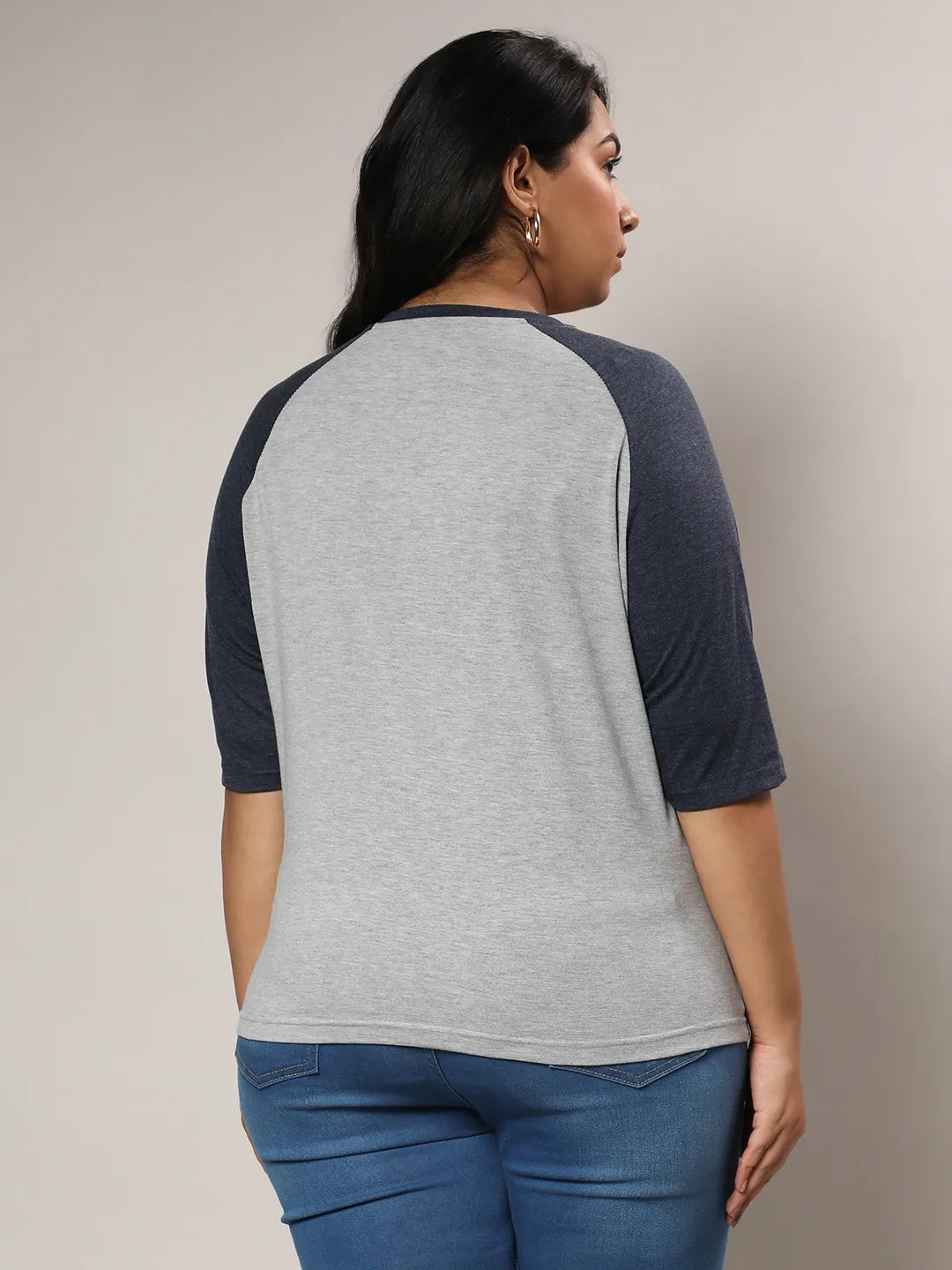 Light Grey & Prussian Blue Raglan Sleeve Top