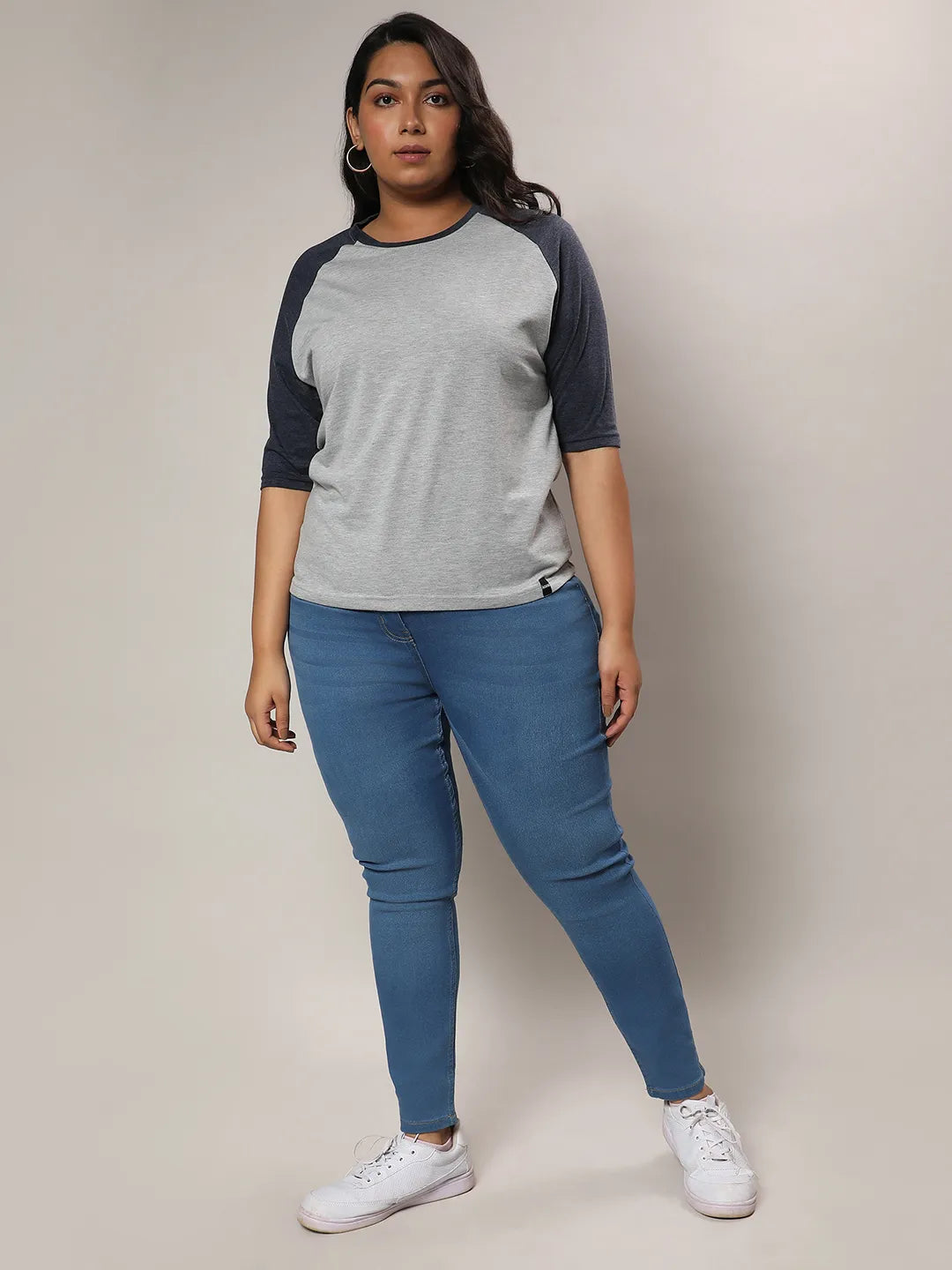 Light Grey & Prussian Blue Raglan Sleeve Top
