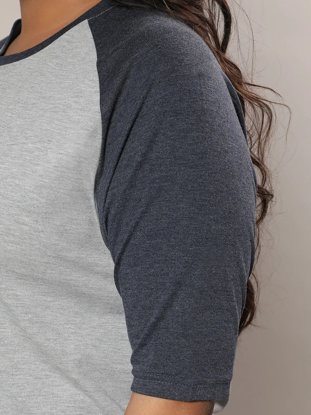 Women's Light Grey & Prussian Blue Raglan Sleeve Top