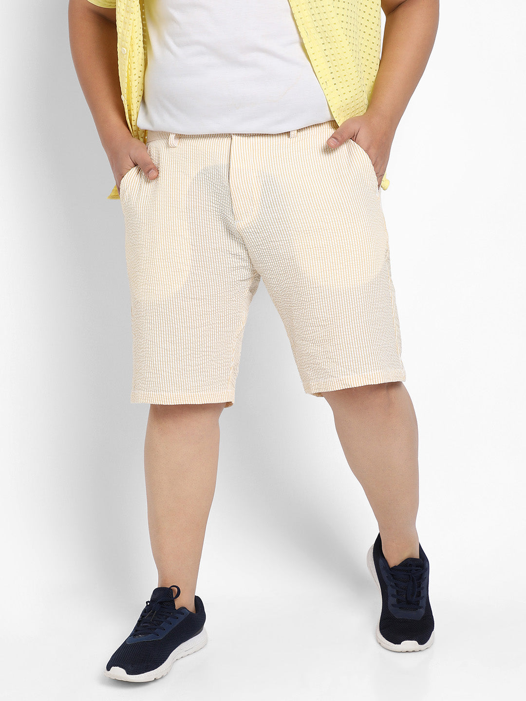 Plus Size Men's Yellow Seersucker Stripe Shorts Sizes (38-44