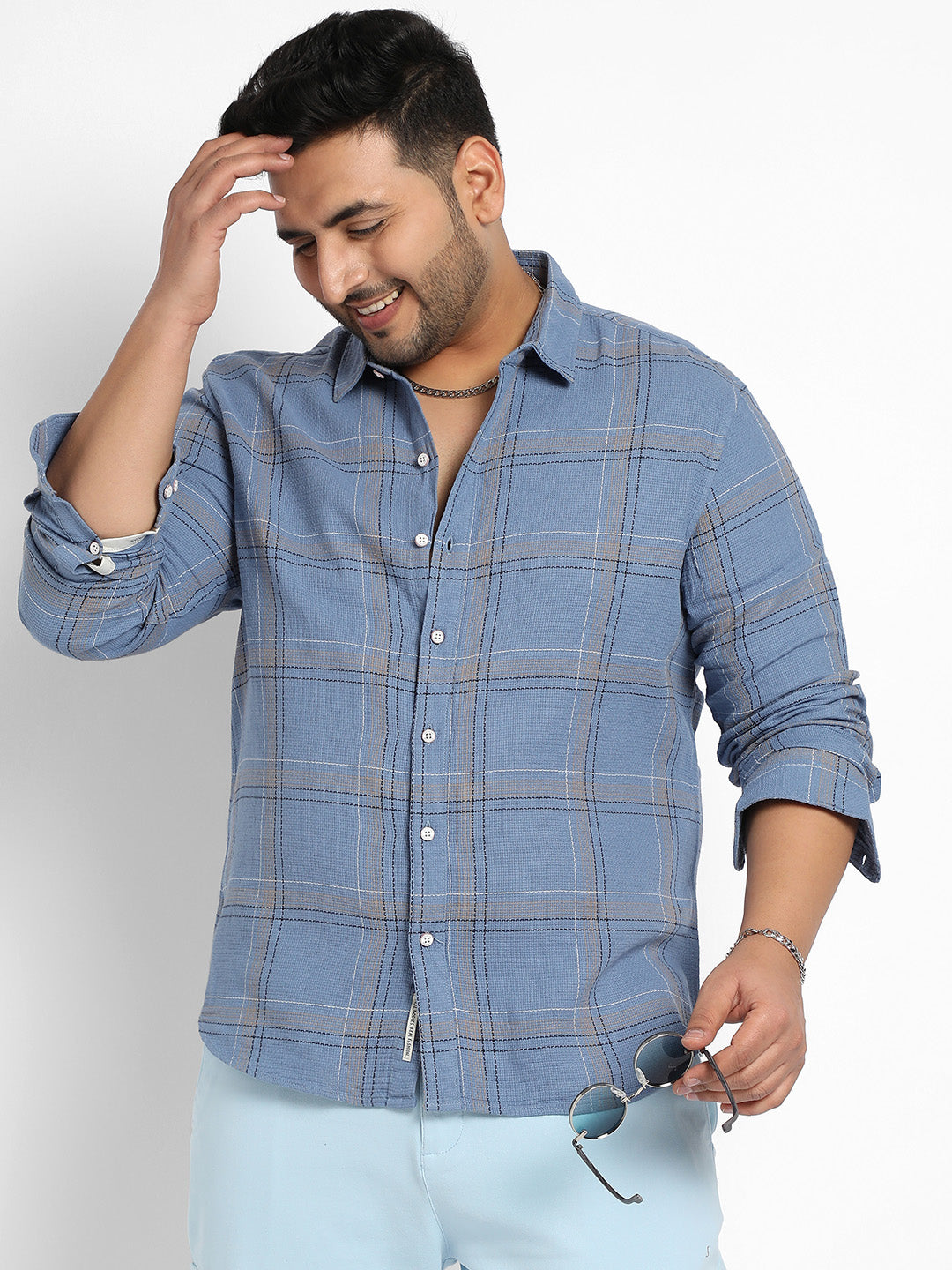 Icy Blue Tartan Plaid Shirt