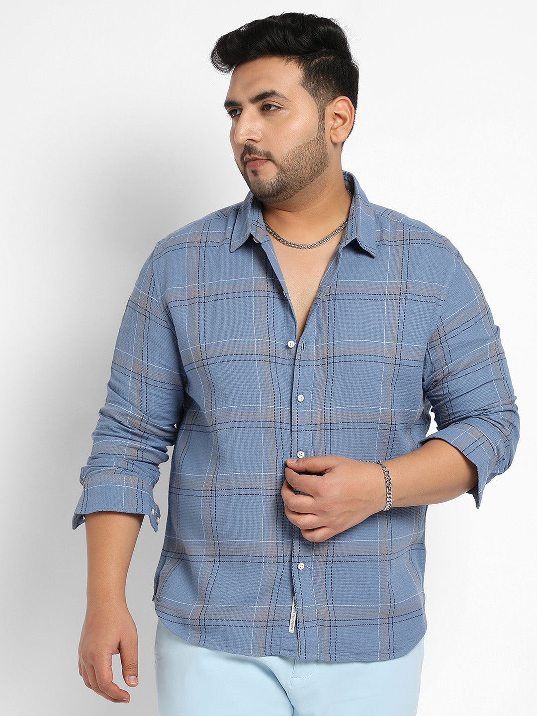 Icy Blue Tartan Plaid Shirt