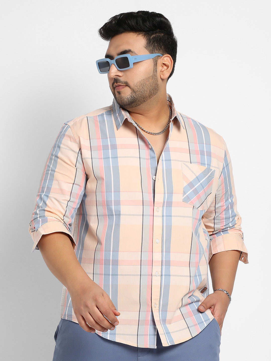 Multicolour Contrast Panel Plaid Shirt