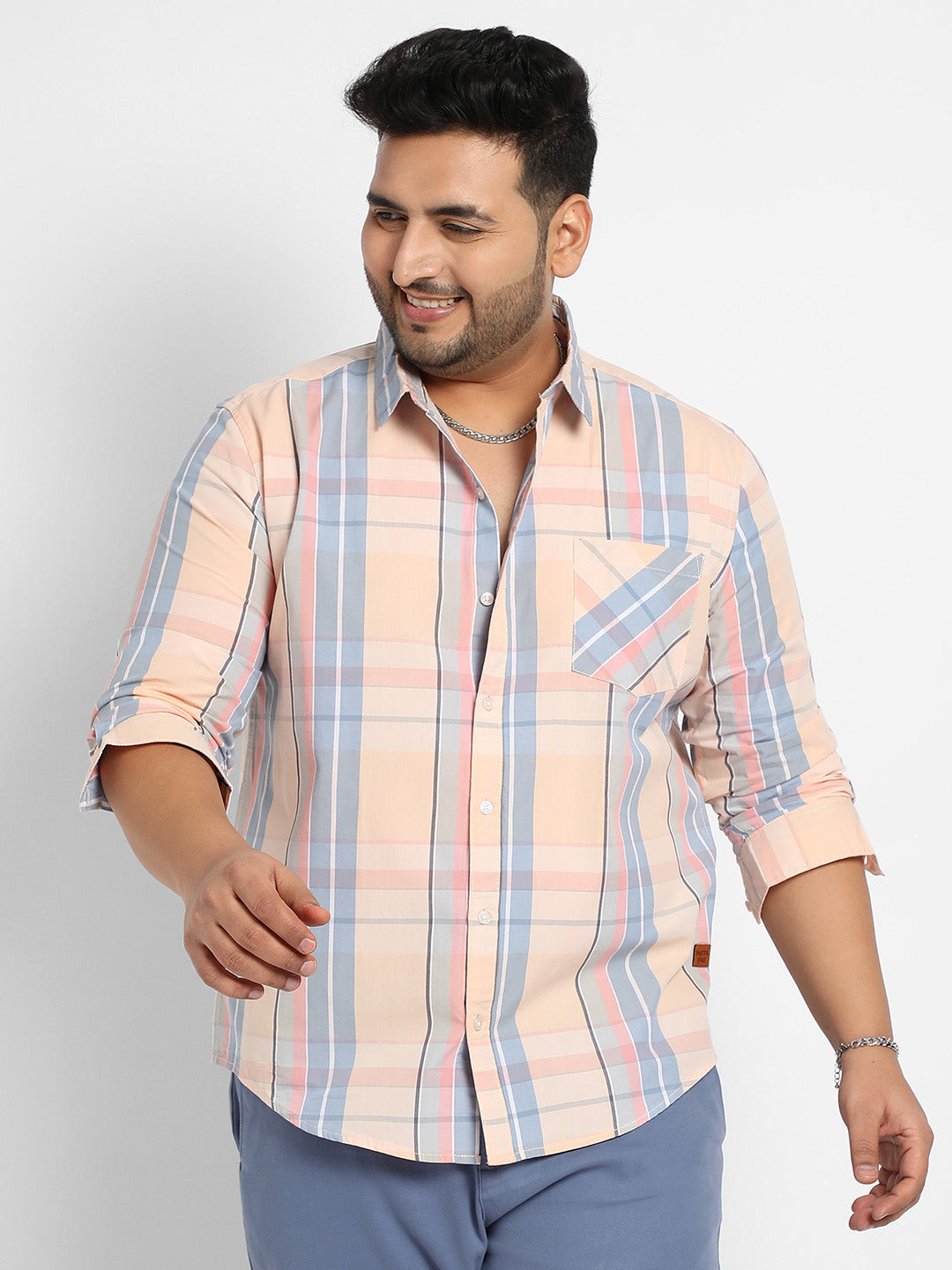Multicolour Contrast Panel Plaid Shirt