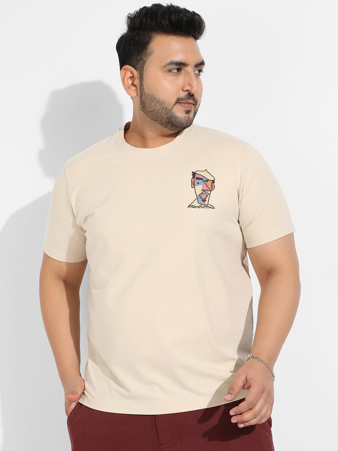 Beige Abstract Face T-Shirt