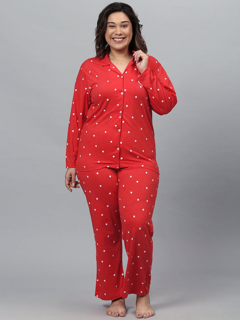 Plus Size Women Grey Printed Night Suit With Half Sleeves